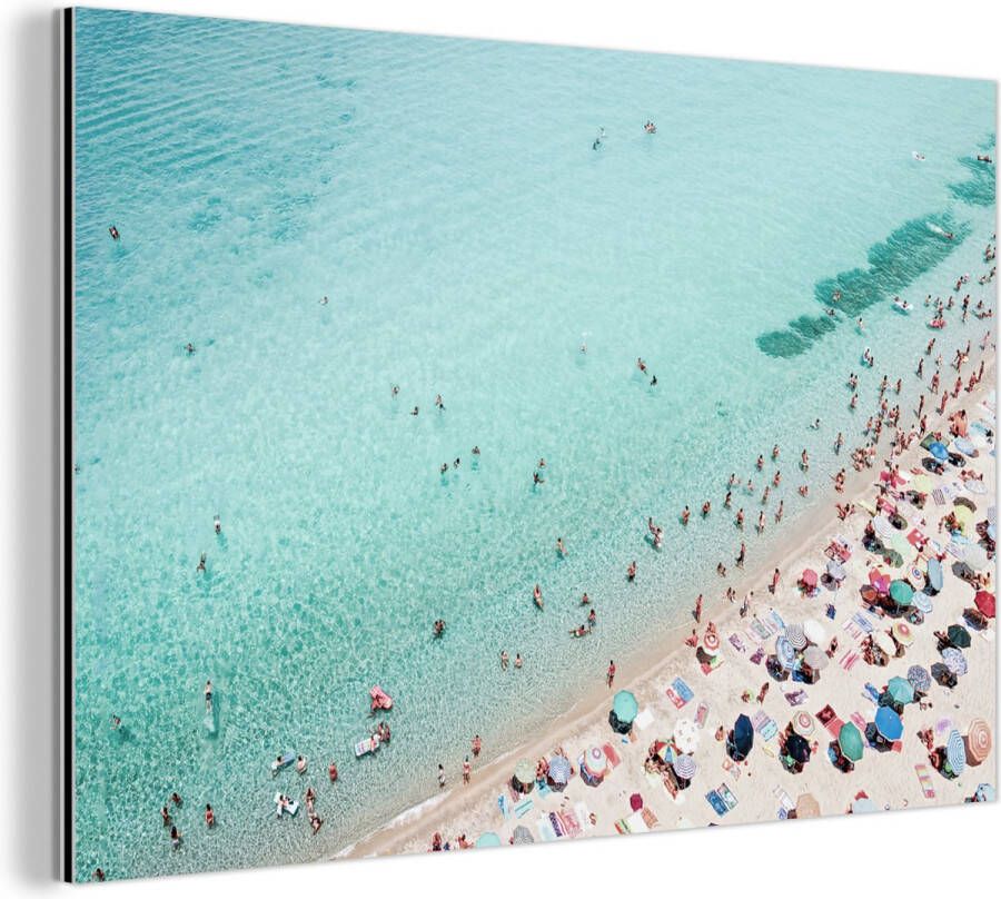 MuchoWow Wanddecoratie Metaal Aluminium Schilderij Industrieel Zee Strand Parasols Blauw Zomer 120x80 cm Dibond Foto op aluminium Industriële muurdecoratie Voor de woonkamer slaapkamer