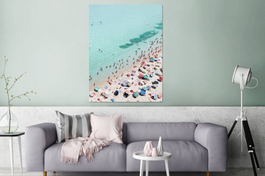 MuchoWow Wanddecoratie Metaal Aluminium Schilderij Industrieel Zee Strand Parasols Blauw Zomer 120x160 cm Dibond Foto op aluminium Industriële muurdecoratie Voor de woonkamer slaapkamer