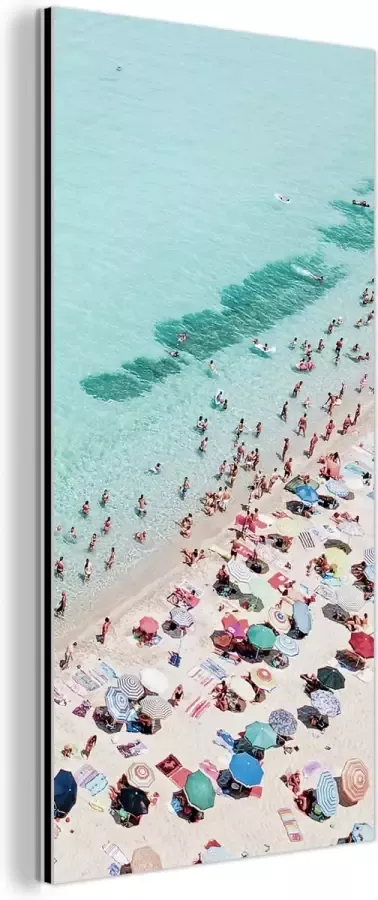 MuchoWow Wanddecoratie Metaal Aluminium Schilderij Industrieel Zee Strand Parasols Blauw Zomer 40x80 cm Dibond Foto op aluminium Industriële muurdecoratie Voor de woonkamer slaapkamer - Foto 2