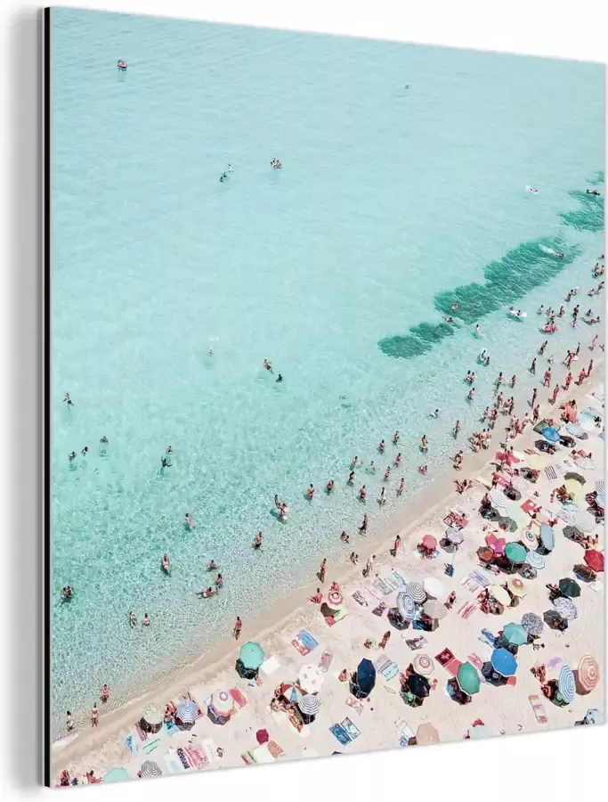 MuchoWow Wanddecoratie Metaal Aluminium Schilderij Industrieel Zee Strand Parasols Blauw Zomer 50x50 cm Dibond Foto op aluminium Industriële muurdecoratie Voor de woonkamer slaapkamer