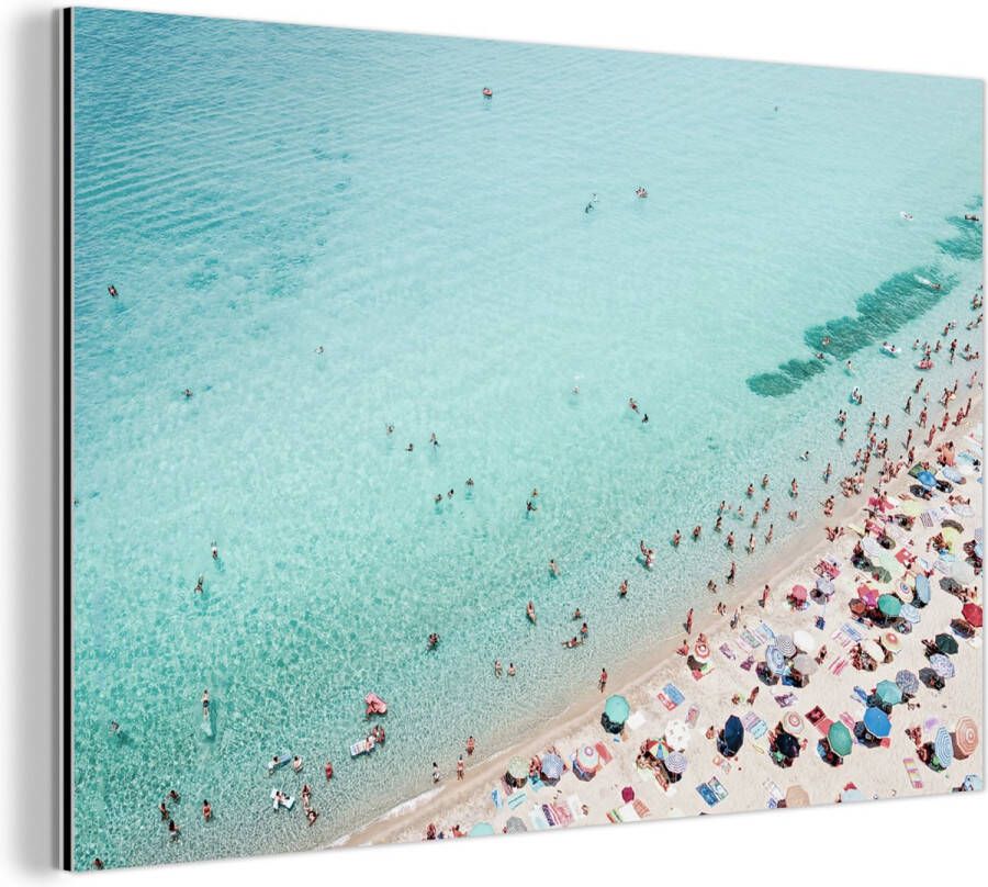 MuchoWow Wanddecoratie Metaal Aluminium Schilderij Industrieel Zee Strand Parasols Blauw Zomer 60x40 cm Dibond Foto op aluminium Industriële muurdecoratie Voor de woonkamer slaapkamer - Foto 2