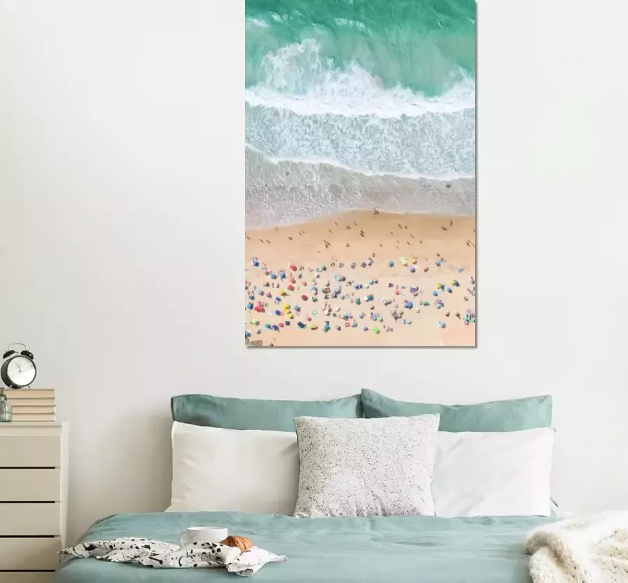 MuchoWow Wanddecoratie Metaal Aluminium Schilderij Industrieel Zee Strand Parasols Water Zomer 100x150 cm Dibond Foto op aluminium Industriële muurdecoratie Voor de woonkamer slaapkamer