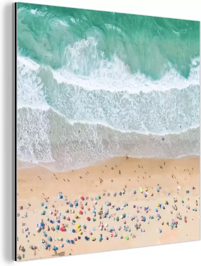 MuchoWow Wanddecoratie Metaal Aluminium Schilderij Industrieel Zee Strand Parasols Water Zomer 50x50 cm Dibond Foto op aluminium Industriële muurdecoratie Voor de woonkamer slaapkamer
