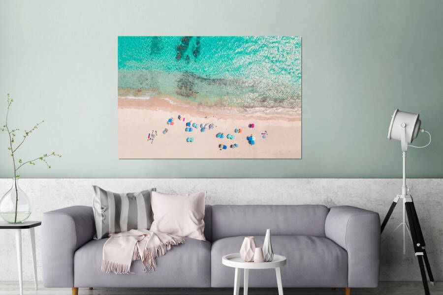 MuchoWow Wanddecoratie Metaal Aluminium Schilderij Industrieel Zee Strand Zomer Parasols Blauw 120x80 cm Dibond Foto op aluminium Industriële muurdecoratie Voor de woonkamer slaapkamer - Foto 3