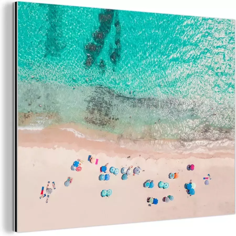 MuchoWow Wanddecoratie Metaal Aluminium Schilderij Industrieel Zee Strand Zomer Parasols Blauw 120x90 cm Dibond Foto op aluminium Industriële muurdecoratie Voor de woonkamer slaapkamer