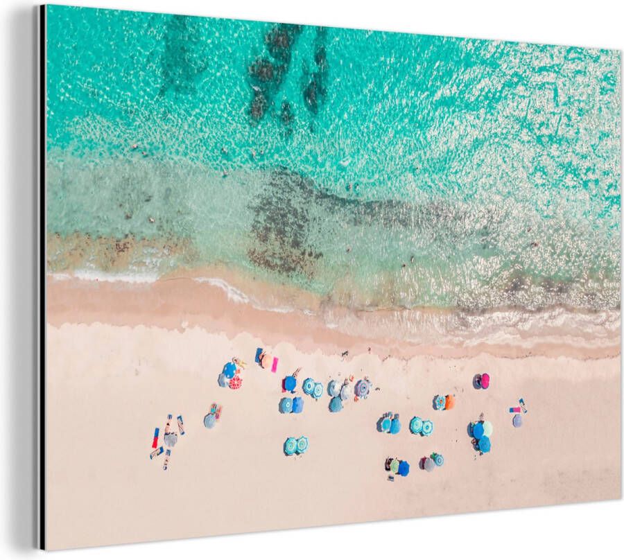 MuchoWow Wanddecoratie Metaal Aluminium Schilderij Industrieel Zee Strand Zomer Parasols Blauw 150x100 cm Dibond Foto op aluminium Industriële muurdecoratie Voor de woonkamer slaapkamer