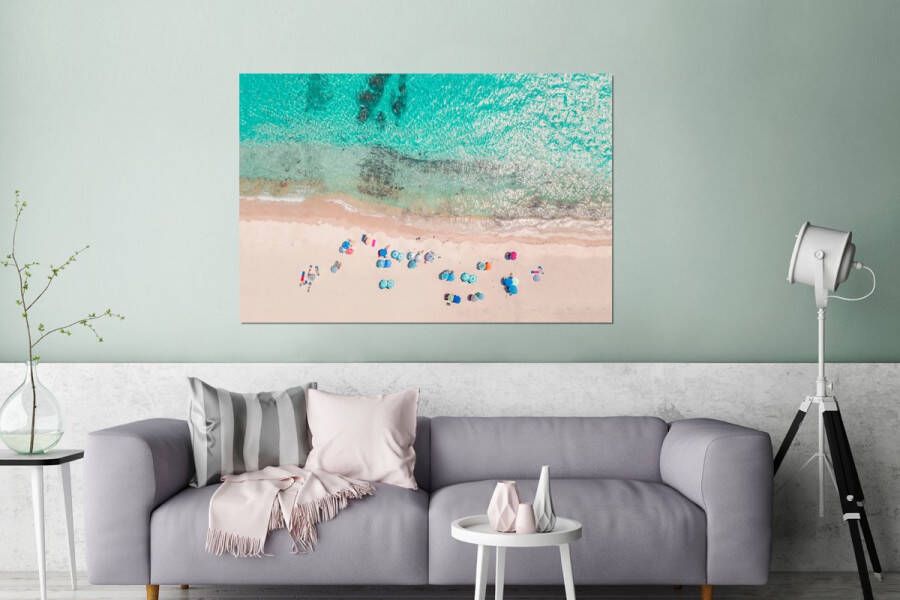 MuchoWow Wanddecoratie Metaal Aluminium Schilderij Industrieel Zee Strand Zomer Parasols Blauw 180x120 cm Dibond Foto op aluminium Industriële muurdecoratie Voor de woonkamer slaapkamer - Foto 1