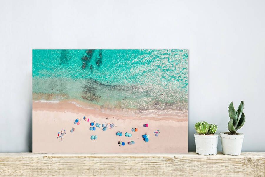 MuchoWow Wanddecoratie Metaal Aluminium Schilderij Industrieel Zee Strand Zomer Parasols Blauw 30x20 cm Dibond Foto op aluminium Industriële muurdecoratie Voor de woonkamer slaapkamer - Foto 2