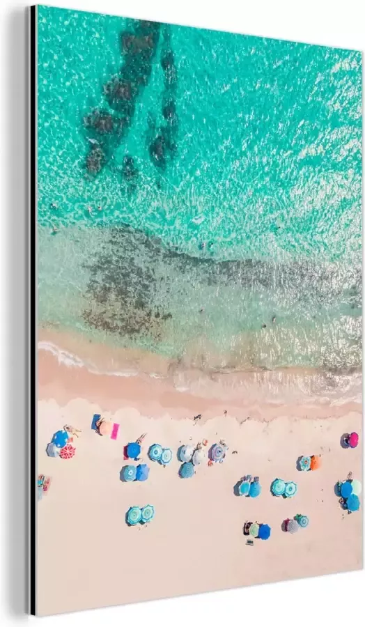 MuchoWow Wanddecoratie Metaal Aluminium Schilderij Industrieel Zee Strand Zomer Parasols Blauw 60x80 cm Dibond Foto op aluminium Industriële muurdecoratie Voor de woonkamer slaapkamer