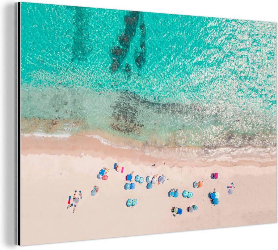 MuchoWow Wanddecoratie Metaal Aluminium Schilderij Industrieel Zee Strand Zomer Parasols Blauw 90x60 cm Dibond Foto op aluminium Industriële muurdecoratie Voor de woonkamer slaapkamer - Foto 2