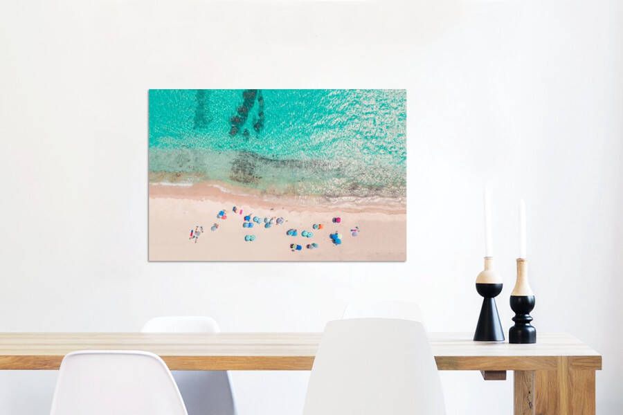 MuchoWow Wanddecoratie Metaal Aluminium Schilderij Industrieel Zee Strand Zomer Parasols Blauw 90x60 cm Dibond Foto op aluminium Industriële muurdecoratie Voor de woonkamer slaapkamer - Foto 1