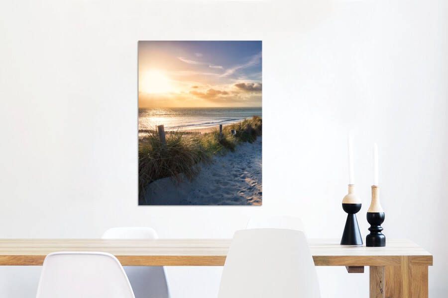 MuchoWow Wanddecoratie Metaal Aluminium Schilderij Industrieel Zonsondergang Strand Duin Gras Bank 60x80 cm Dibond Foto op aluminium Industriële muurdecoratie Voor de woonkamer slaapkamer