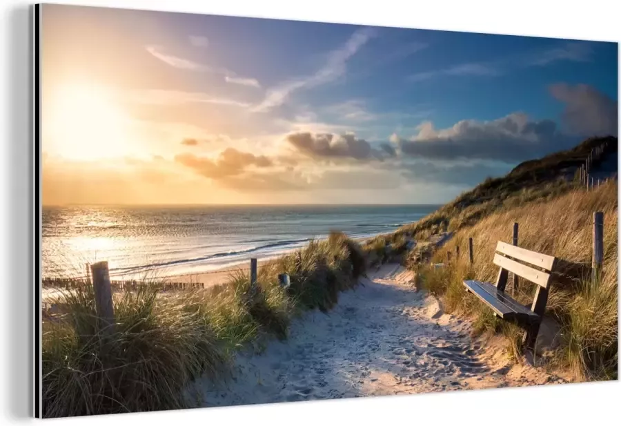 MuchoWow Aluminium schilderij 40x80 cm Wanddecoratie metaal Zonsondergang Strand Duin Gras Bank Metalen muurdecoratie woonkamer Decoratie industrieel Foto op dibond Industriële accessoires slaapkamer - Foto 2