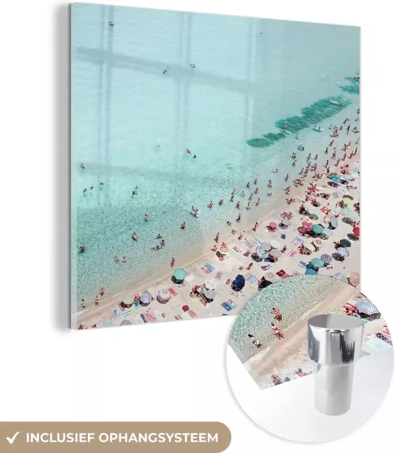 MuchoWow Glasschilderij 60x40 cm Schilderij acrylglas Zee Strand Parasols Blauw Zomer Foto op glas Schilderijen - Foto 7