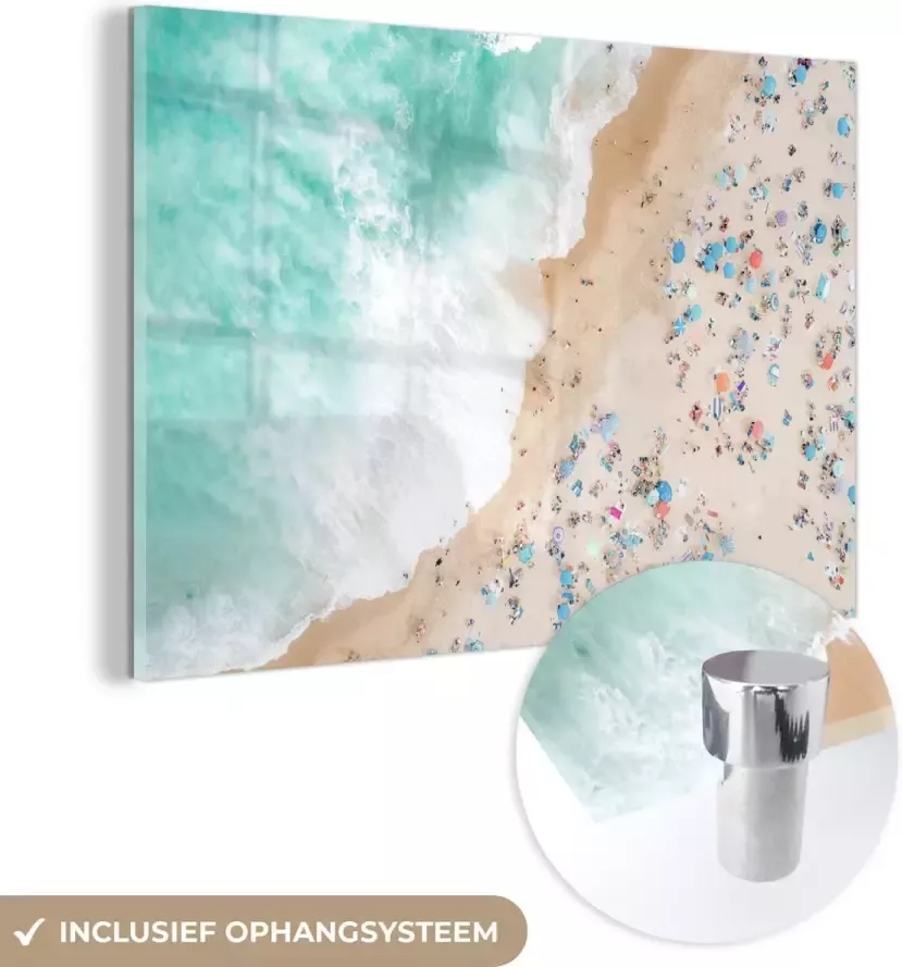 MuchoWow Glasschilderij 40x60 cm Schilderij acrylglas Zee Strand Parasols Zomer Foto op glas Schilderijen - Foto 4