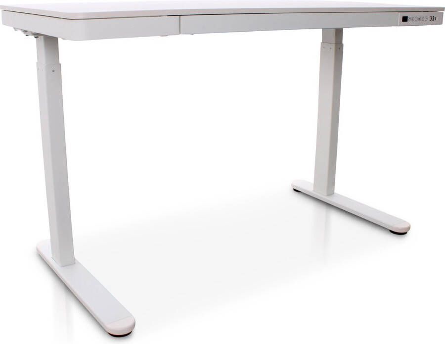 Multi Ratio Zit-sta Bureau Elektrisch Verstelbaar 120x60cm- Home Office Elektrisch Bureau met lade en USB-aansluiting Met geheugenstand Wit