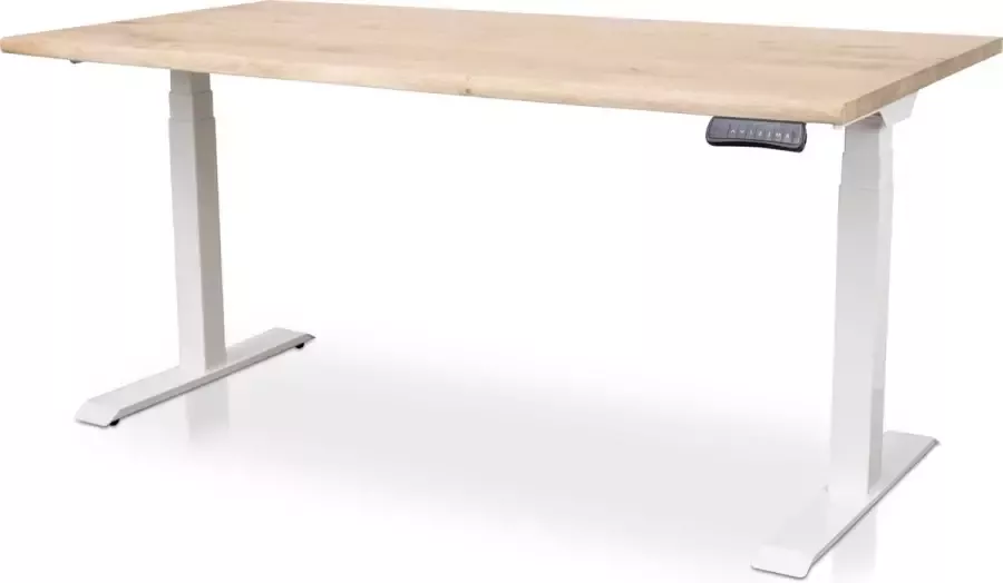 Multi Ratio Zit-sta bureau met massief eiken boomstam blad 160 x 80 cm MRC PRO NEN-EN 527 elektrisch verstelbaar frame aluminium 130 cm hoog 150KG draagvermogen - Foto 2