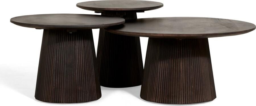 By fonQ Grand Bijzettafel Donkerbruin Mangohout Ø 80 cm