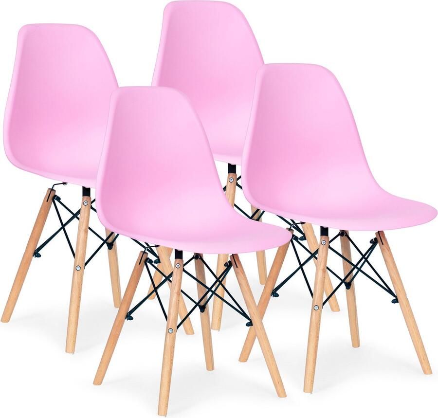 Multistore Set van 4 kuipstoelen met beuken houten poten Eetkamer stoelen roze