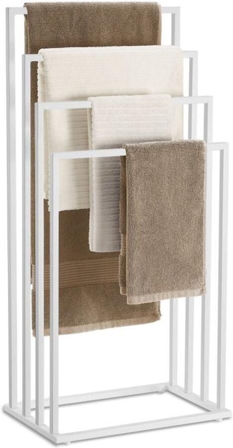 Multistore Vrijstaande Handdoekhouder 4 Niveaus – Stalen Handdoekrek Mat Wit – Modern Design voor Badkamer of Wasruimte