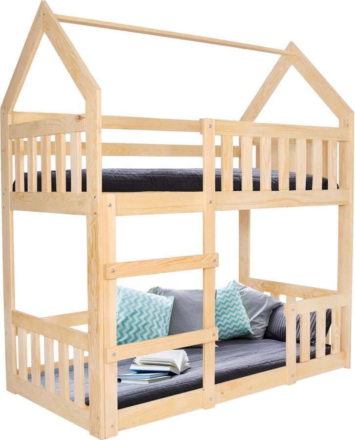 Muntel Kinderbed Stapelbed Veiligheid Grenenhout Trap Tot 100 Kg Lichtbruin 164 x87x184 cm