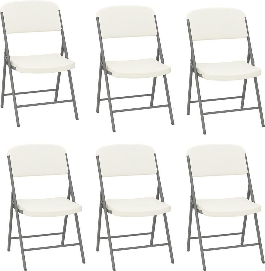 Muntel Klapstoel Vouwstoel Kampeerstoel Opvouwbaar Stoel Kunststof Waterbestendig Wit Grijs Voor Binnen en Buiten 6 Stuks