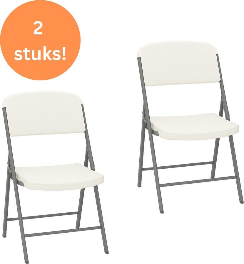 Muntel Klapstoel Vouwstoel Kampeerstoel Opvouwbaar Stoel Kunststof Waterbestendig Wit Grijs Voor Binnen en Buiten 2 Stuks