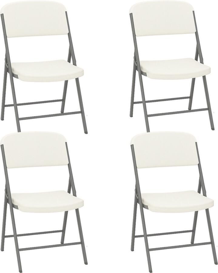 Muntel Klapstoel Vouwstoel Kampeerstoel Opvouwbaar Stoel Kunststof Waterbestendig Wit Grijs Voor Binnen en Buiten 4 Stuks