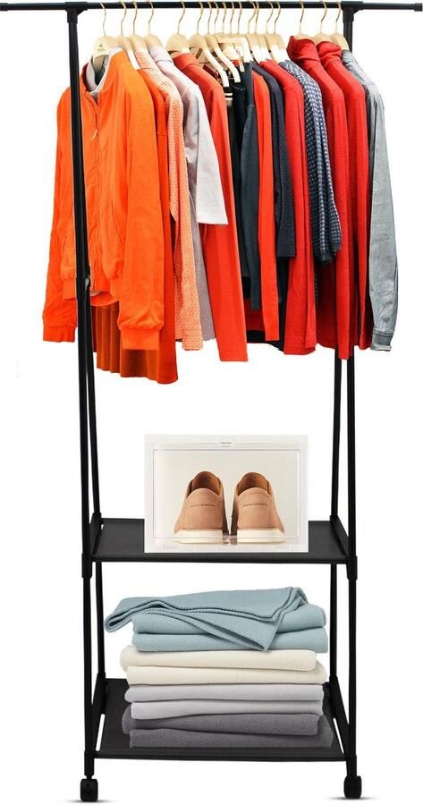 Muntel Kledingrek Op Wielen Schoenenrek Verstelbaar 55-84 X 43 X 156 cm Zwart
