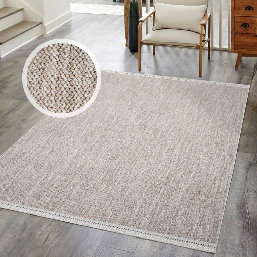 Muratap Clasico Vloerkleed Woonkamer Laagpolig Beige Tapijt- 120 CM ROND