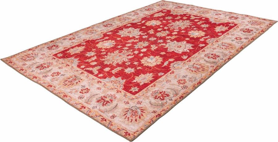 Muratap Faye Retro Vintage Vloerkleed Laagpolig Multikleur Rood Tapijt Woonkamer- 110x180 CM