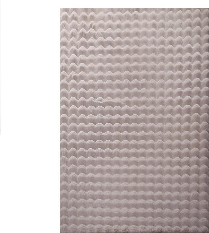 Muratap Ambiance Fluffy Hoogpolig Vloerkleed Uni Effen Kleur Beige Woonkamer Tapijt Met Katoenen Rug- 80x150 CM