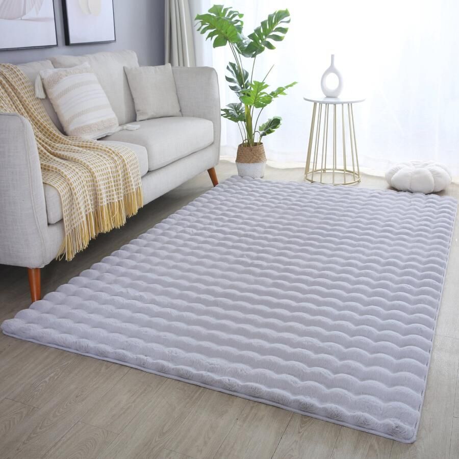 Muratap Ambiance Fluffy Hoogpolig Vloerkleed Uni Effen Kleur Zilver Woonkamer Tapijt Met Katoenen Rug- 80x250 CM