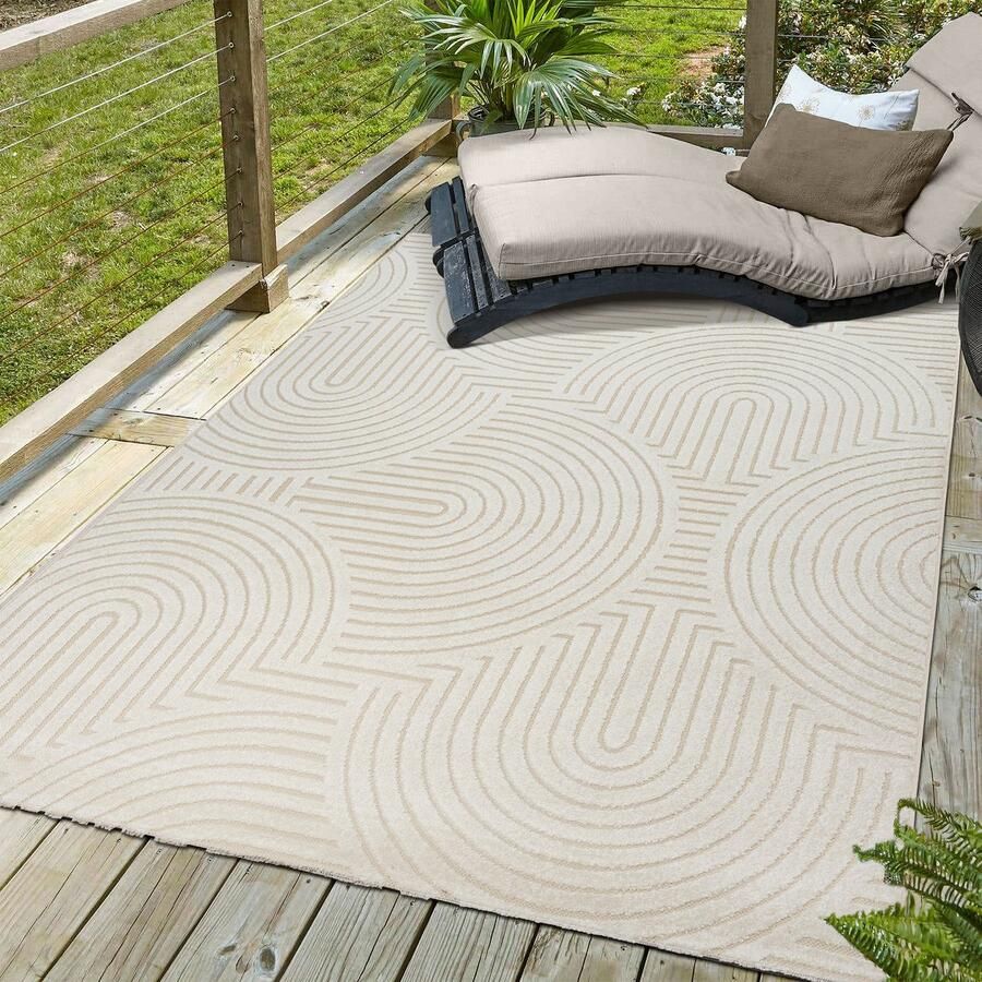 Muratap Berlin Outdoor Japandi Creme Vloerkleed Binnen en Buiten Laagpolig Tapijt Tuin- 160x230 CM