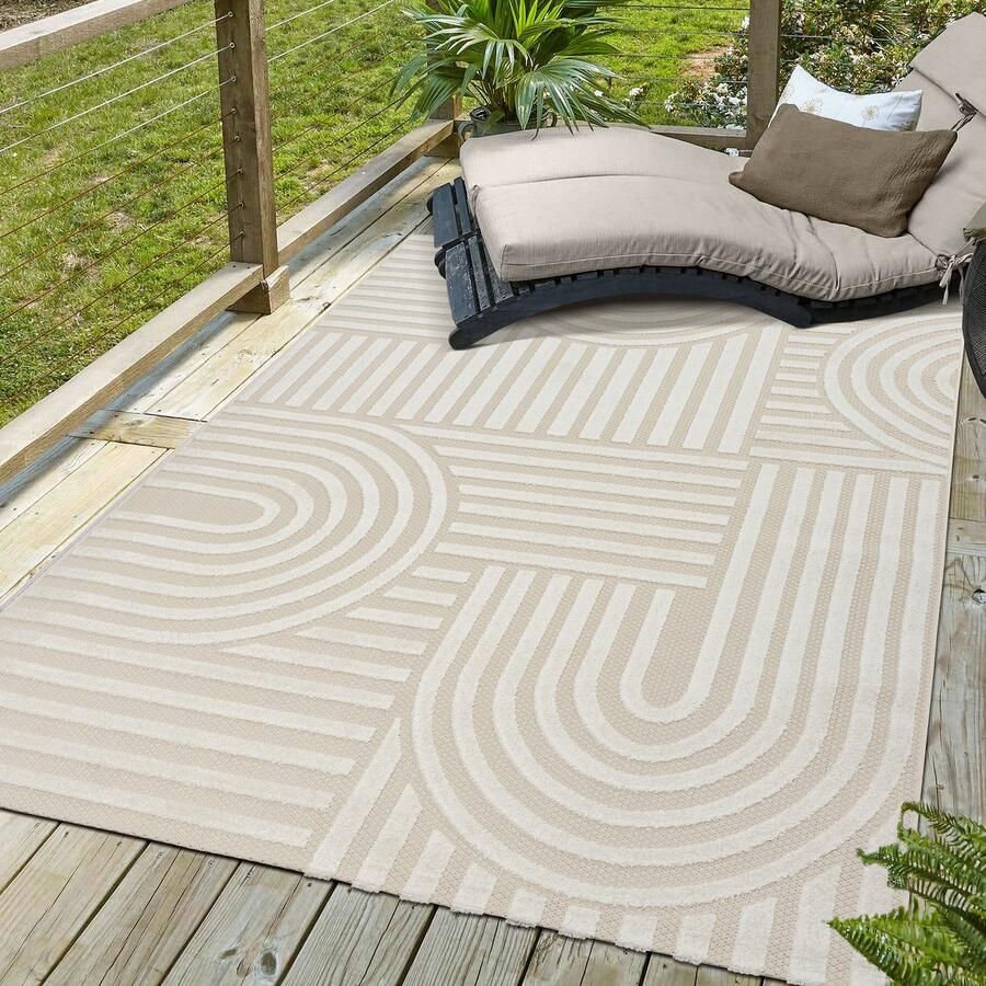 Muratap Berlin Outdoor Japandi Creme Vloerkleed Binnen en Buiten Laagpolig Tapijt Tuin- 80x150 CM