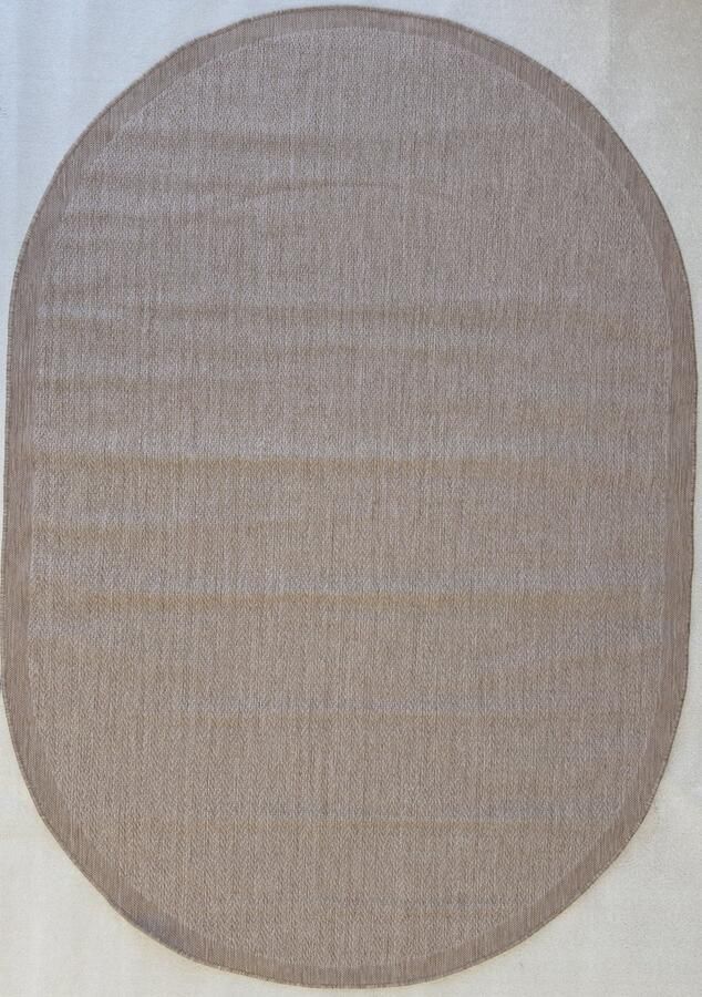 Muratap Brussels Kader Buitenkleed – Ovaal Effen Indoor & Outdoor Vloerkleed – Tuinkleed Balkonkleed – Jute Beige- 240x340 CM Ovaal