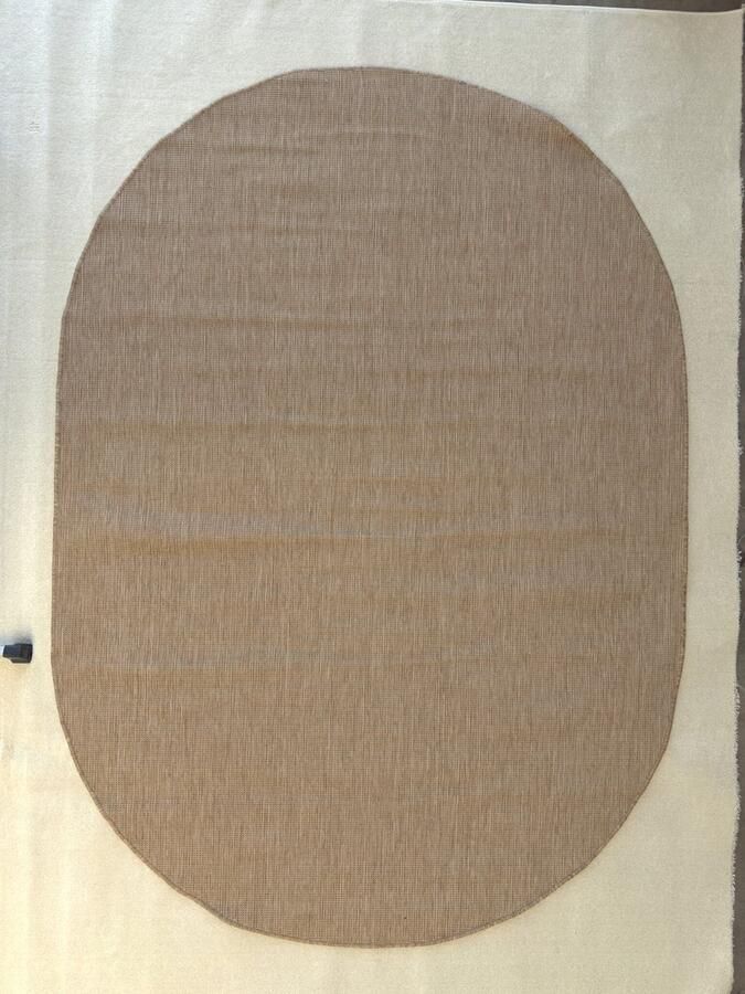 Muratap Brussels Uni Buitenkleed – Ovaal Effen Indoor & Outdoor Vloerkleed – Tuinkleed Balkonkleed – Jute Beige- 240x340 CM Ovaal