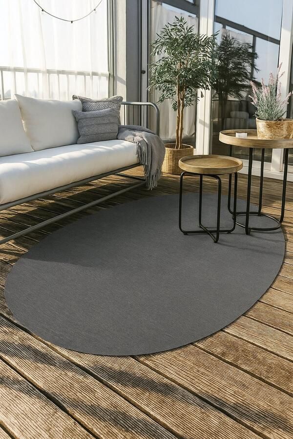 Muratap Brussels Uni Buitenkleed – Ovaal Effen Indoor & Outdoor Vloerkleed – Tuinkleed Balkonkleed – Zilver Grijs- 160x230 CM Ovaal