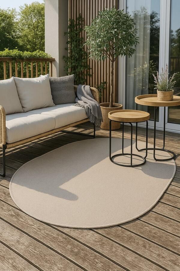 Muratap Brussels Uni Buitenkleed – Ovaal Effen Indoor & Outdoor Vloerkleed – Tuinkleed Balkonkleed – Linnen Beige- 160x230 CM Ovaal