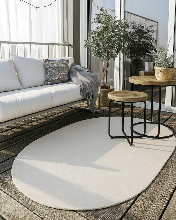 Muratap Brussels Uni Buitenkleed – Ovaal Effen Indoor & Outdoor Vloerkleed – Tuinkleed Balkonkleed – Creme Wit- 200x290 CM Ovaal