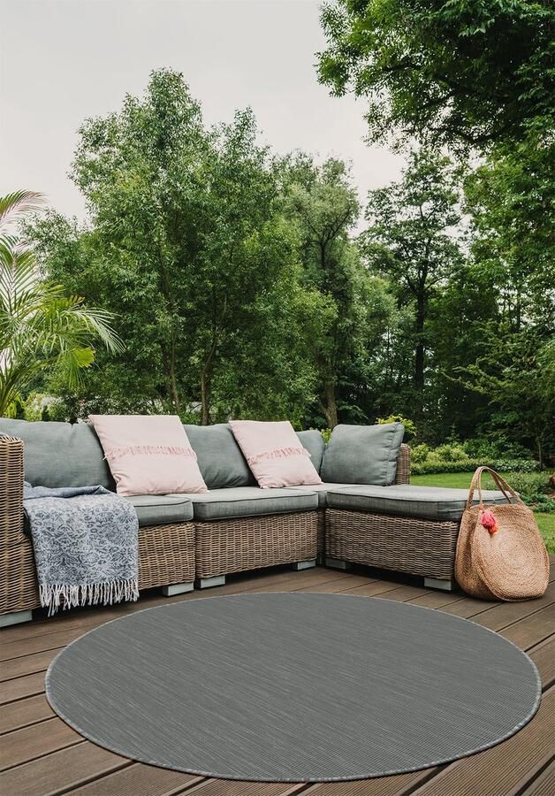 Muratap Brussels Uni Buitenkleed – Rond Effen Indoor & Outdoor Vloerkleed – Tuinkleed Balkonkleed – Zilver Grijs- 300 CM ROND