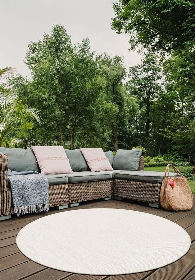 Muratap Brussels Uni Buitenkleed – Rond Effen Indoor & Outdoor Vloerkleed – Tuinkleed Balkonkleed – Creme Wit- 300 CM ROND