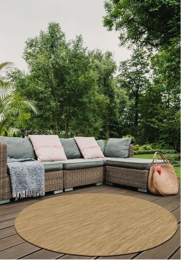 Muratap Brussels Uni Buitenkleed – Rond Effen Indoor & Outdoor Vloerkleed – Tuinkleed Balkonkleed – Jute Beige- 300 CM ROND