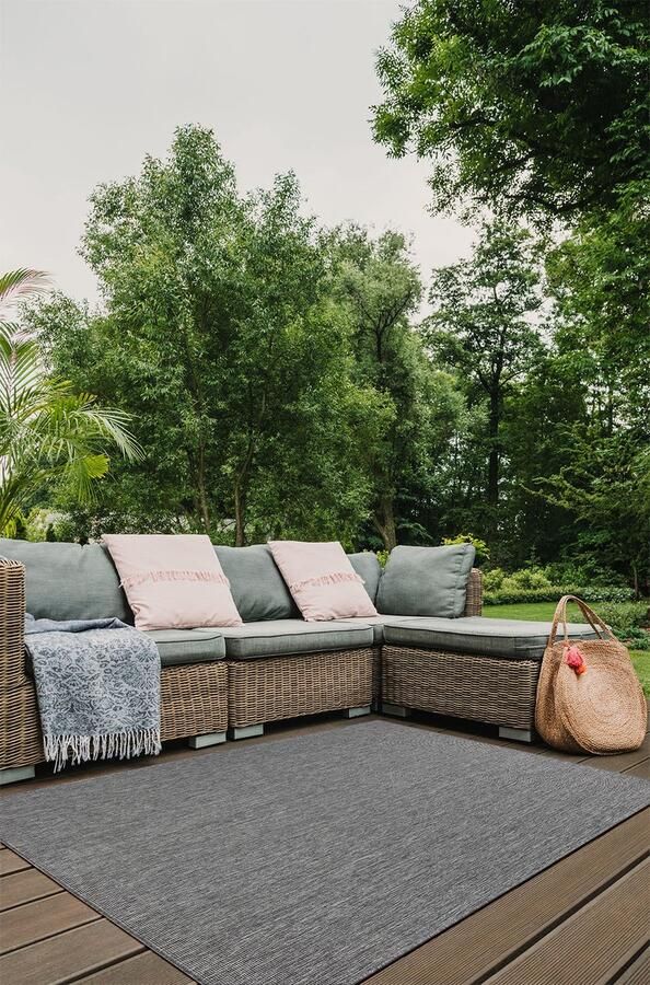 Muratap Brussels Uni Buitenkleed – Vierkant Effen Indoor & Outdoor Vloerkleed – Tuinkleed Balkonkleed – Zilver Grijs- 240x240 CM Vierkant