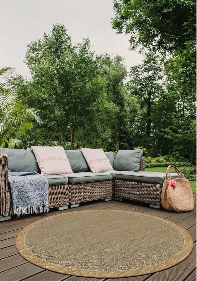 Muratap Brussels Uni Kader Buitenkleed – Rond Indoor & Outdoor Vloerkleed – Tuinkleed Balkonkleed – Jute Beige- 300 CM ROND