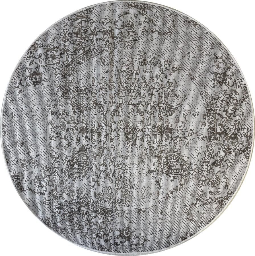 Muratap Brussels Vintage Buitenkleed – Rond Indoor & Outdoor Vloerkleed – Tuinkleed Balkonkleed – Creme Beige- 300 CM ROND