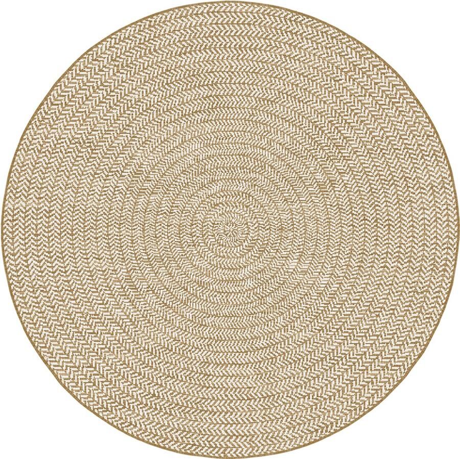 Muratap Brussels Vintage Buitenkleed – Rond Indoor & Outdoor Vloerkleed – Tuinkleed Balkonkleed – Jute Beige Wit- 160 CM ROND