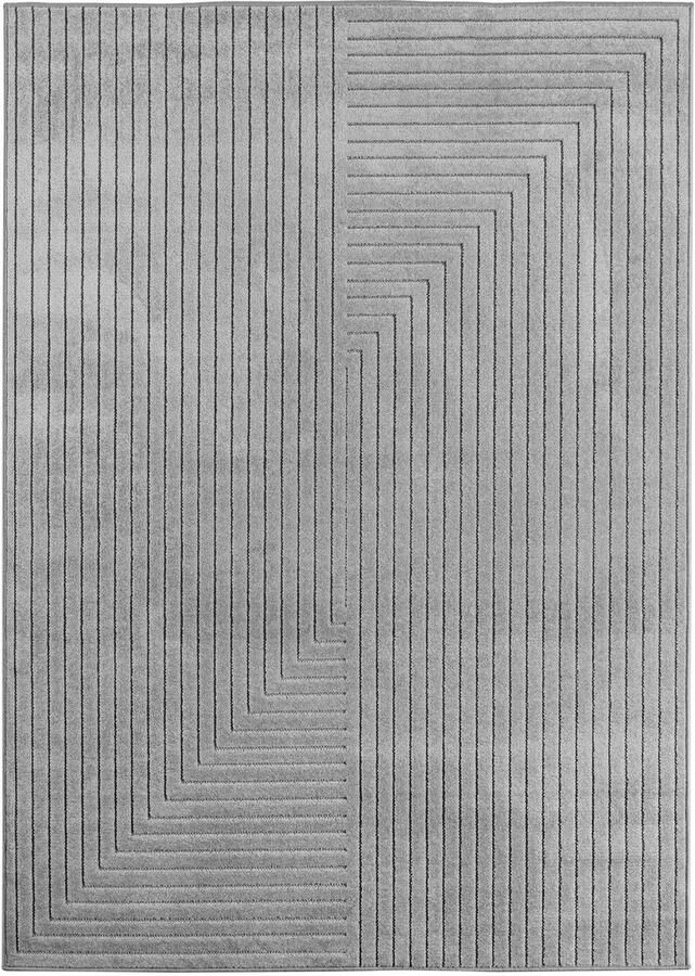 Muratap Buitenkleed NOVA Indoor & Outdoor Vloerkleed– Japandi & Scandinavisch Design – Effen 3D-Look Weerbestendig & UV-proof Zilver- 160x230 CM