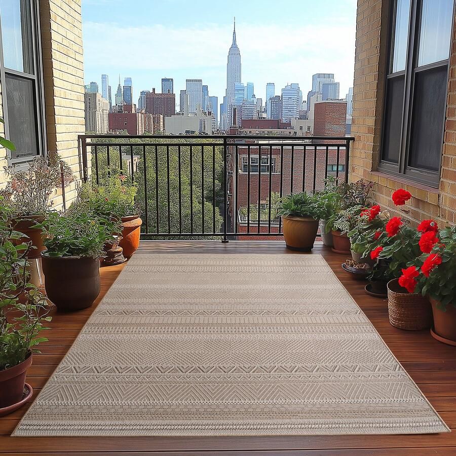 Muratap Desert Style Buitenkleed – Outdoor Vloerkleed Boho Look Weer- & UV-bestendig Beige- 80x150 CM