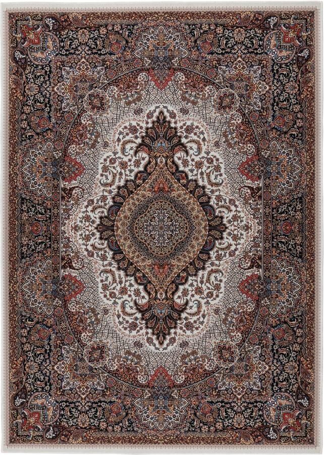Muratap Dunya Klassiek Isfahan Oosters Vloerkleed Laagpolig Wasbaar Anti-Slip 100% Polyester Creme Multi- 120x170 CM